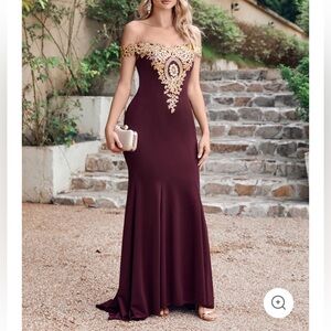 Elegant Off-Shoulder Burgundy Evening Gown